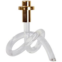 Gold and Lucite Twisted Pretzel Candlestick Holder/Candelabra by Dorothy Thorpe