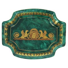 Vintage Gold and Malachite Green Porcelain Jewelry Dish Empire Style