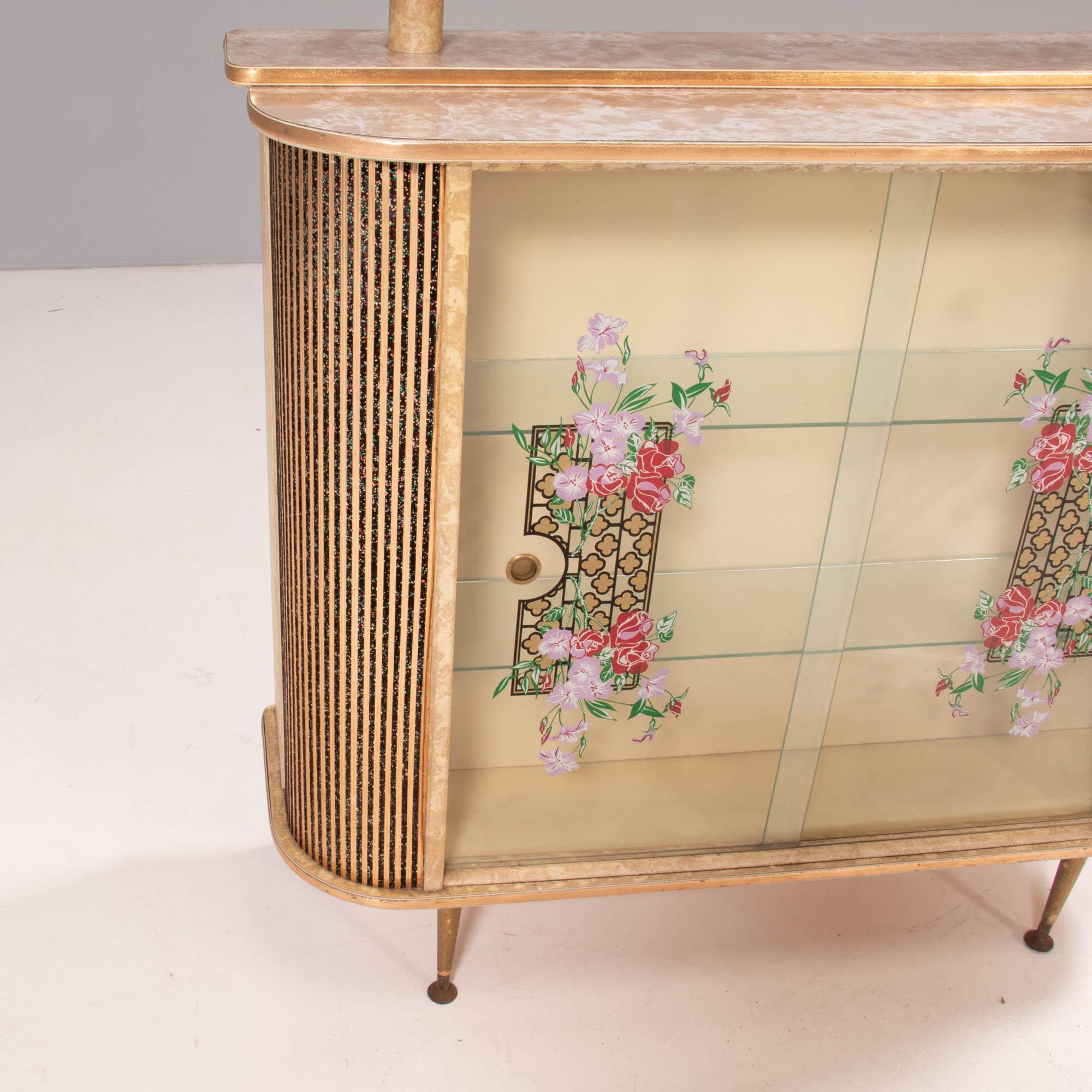 Gold and Marbled Effect Formica & Glass Bar Cabinet, 1960s 3