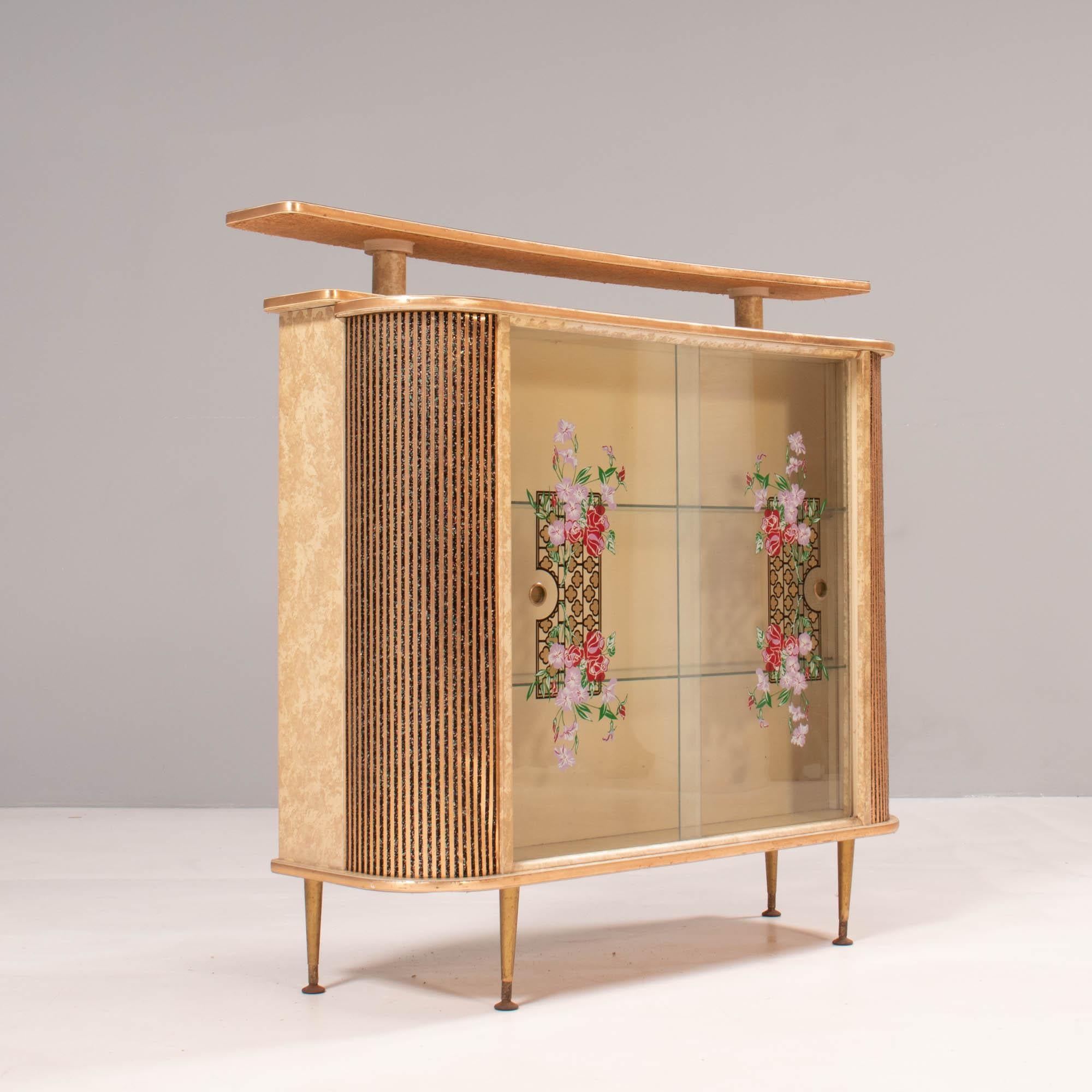 European Gold and Marbled Effect Formica & Glass Bar Cabinet, 1960s