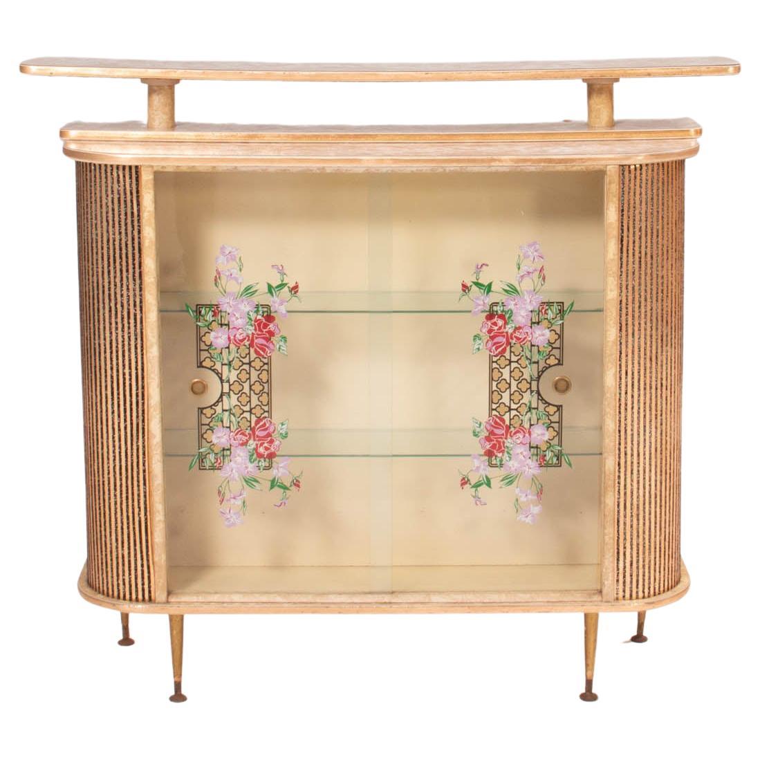 Gold and Marbled Effect Formica & Glass Bar Cabinet, 1960s