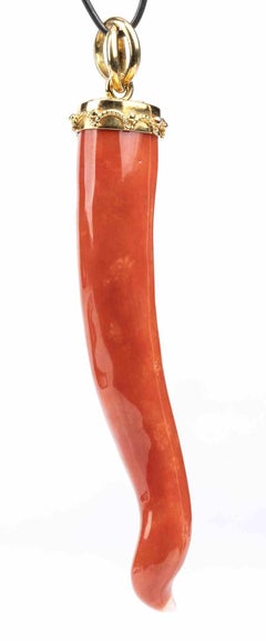 Gold and Mediterranean Coral Horn Pendant