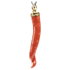 Gold and Mediterranean Coral Horn Pendant
