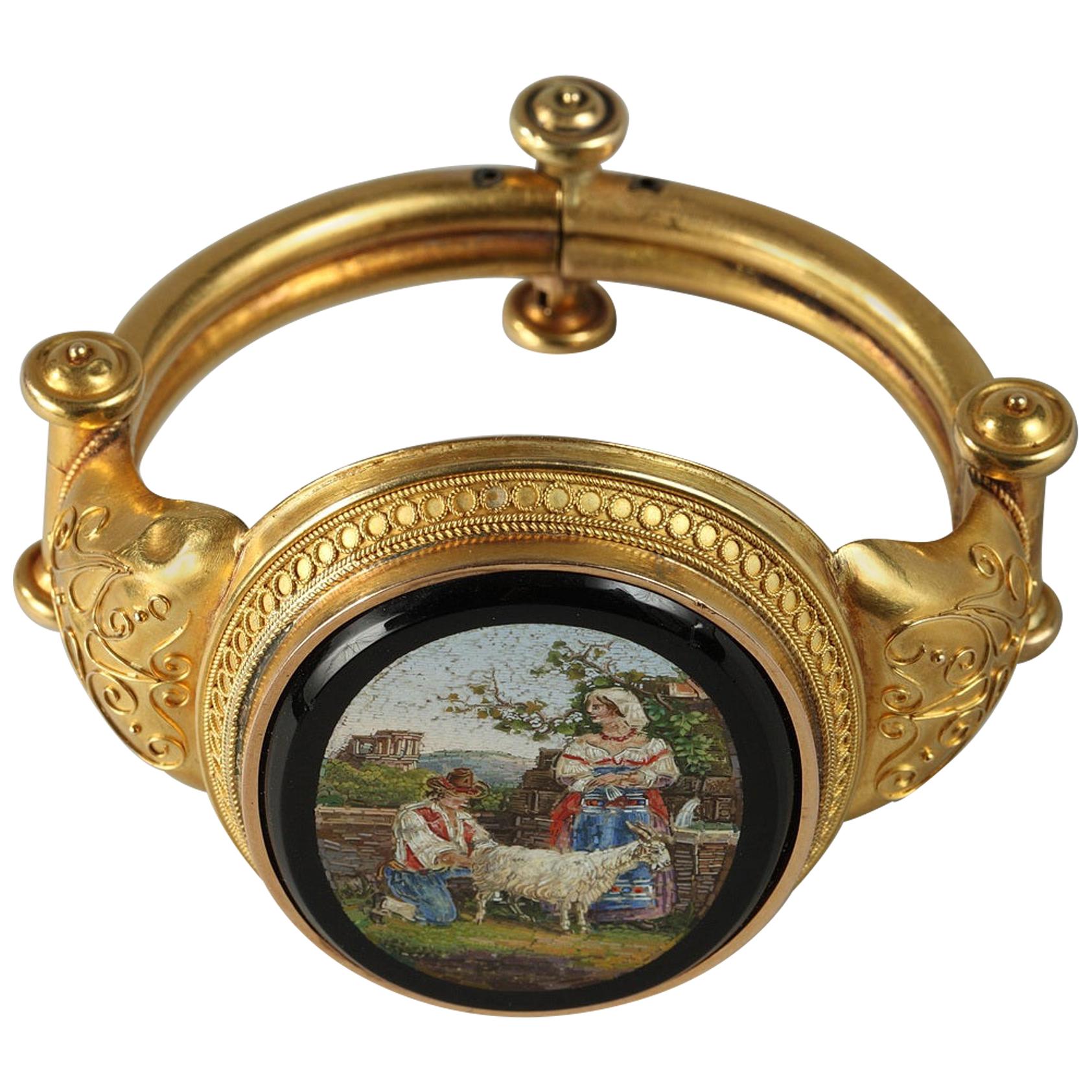 Gold and Micromosaic Bracelet, circa 1860-1870 For Sale