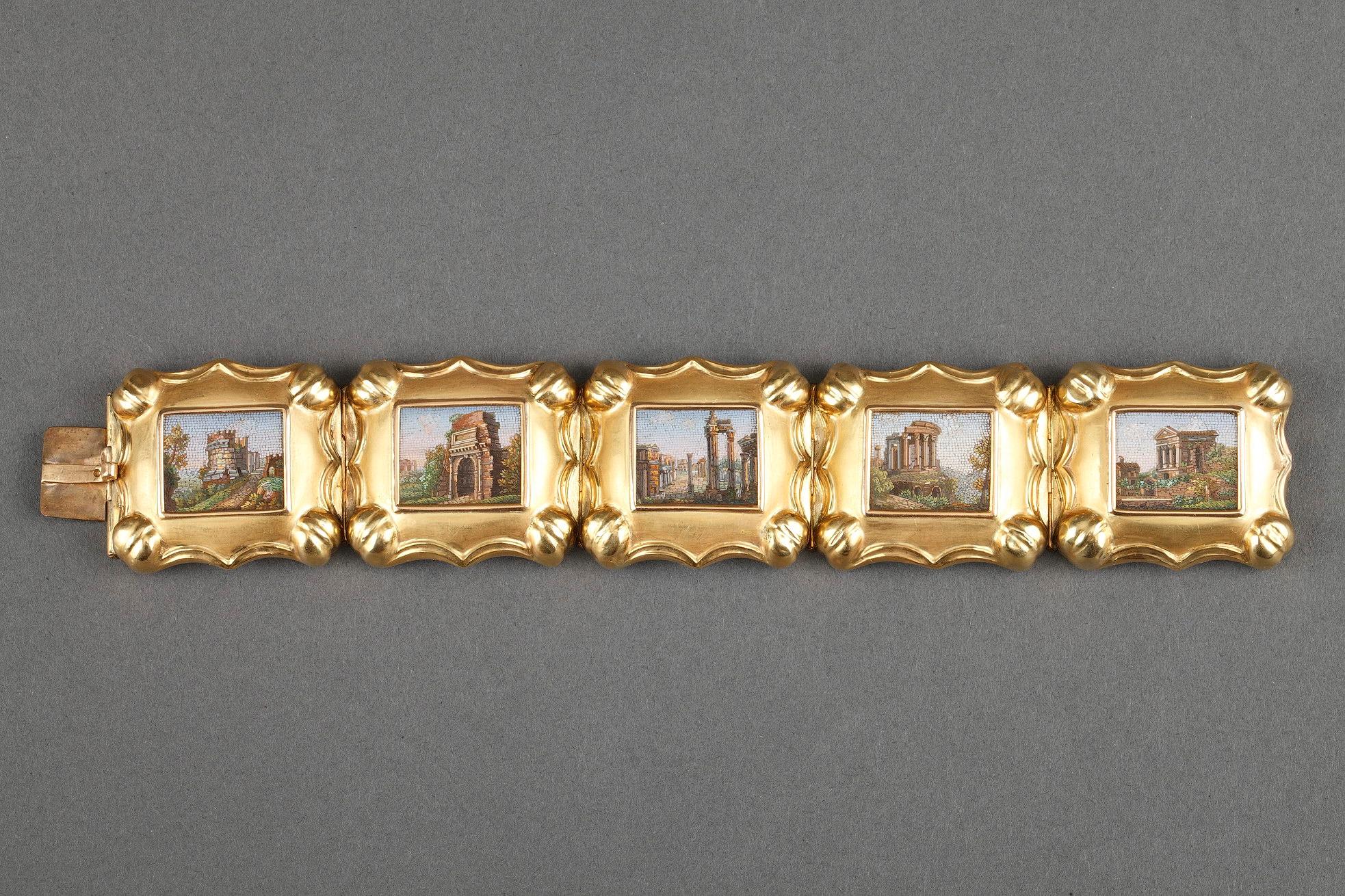 Armband aus Gold und Mikromosaik, erste Hälfte des 19. Jahrhunderts (Neoklassisch)