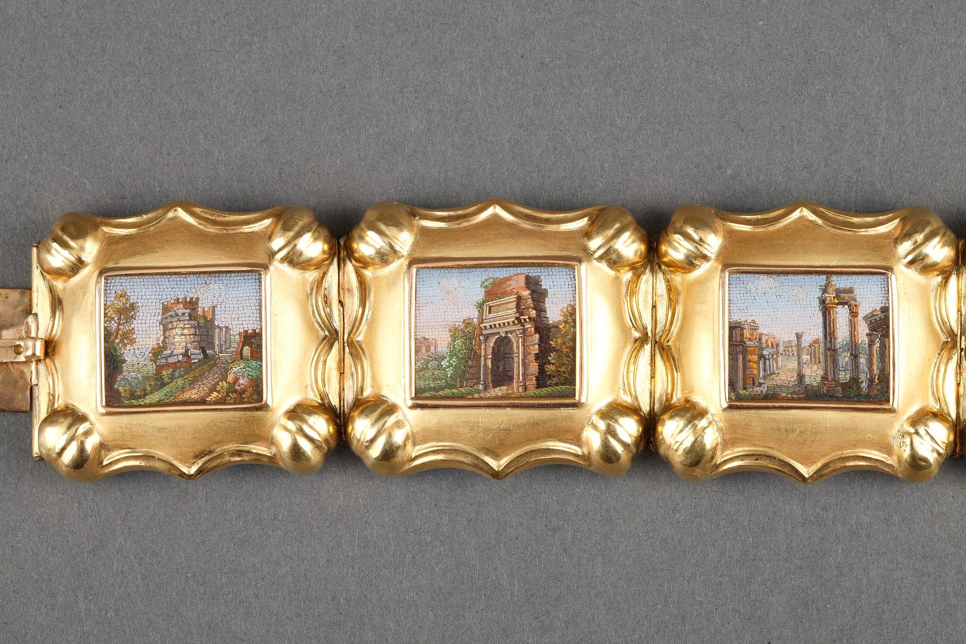 Gold and Micromosaic Bracelet, First Half of the 19th Century Work In Good Condition For Sale In Paris, FR
