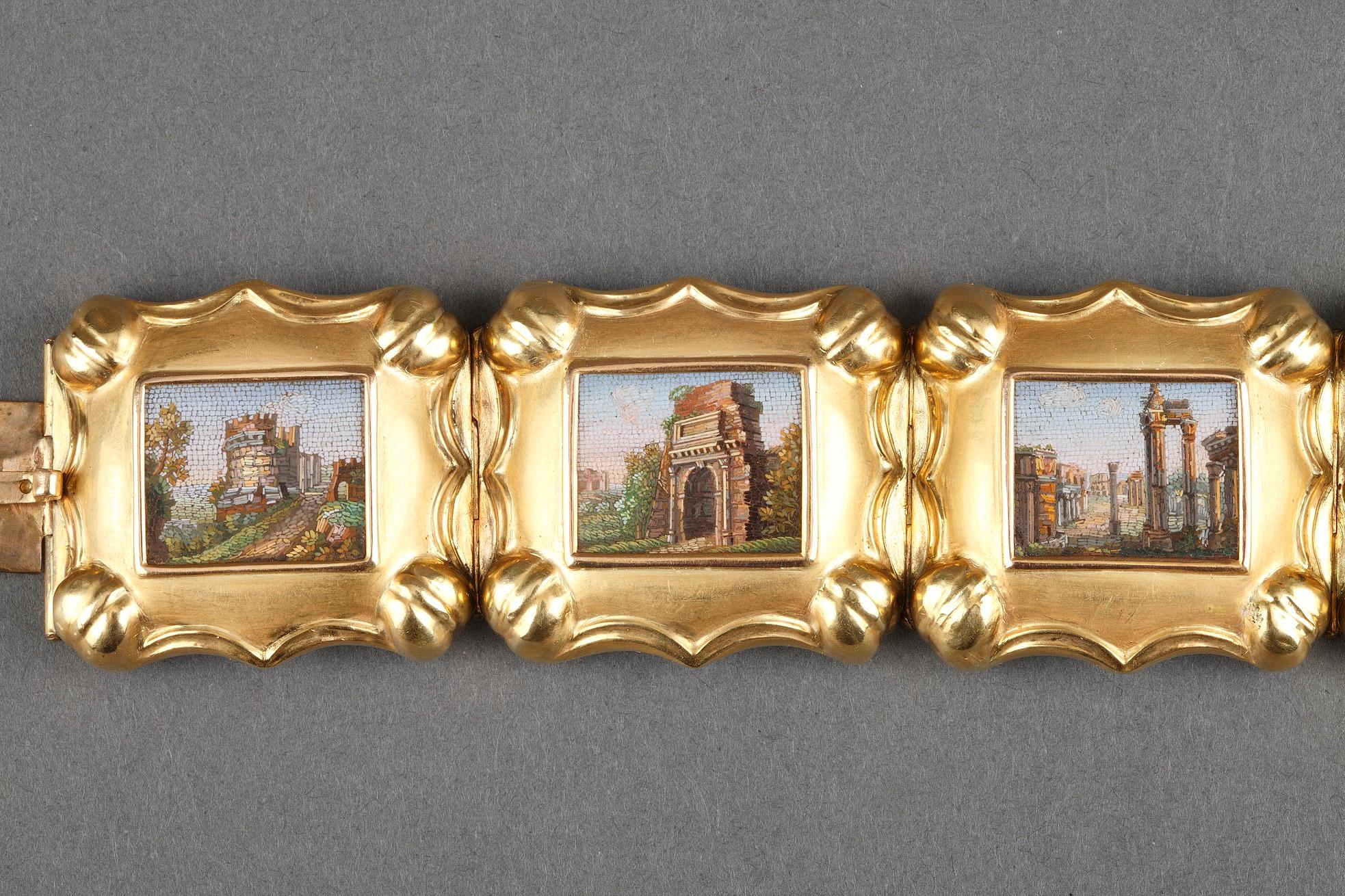 Armband aus Gold und Mikromosaik, erste Hälfte des 19. Jahrhunderts im Zustand „Gut“ in Paris, FR