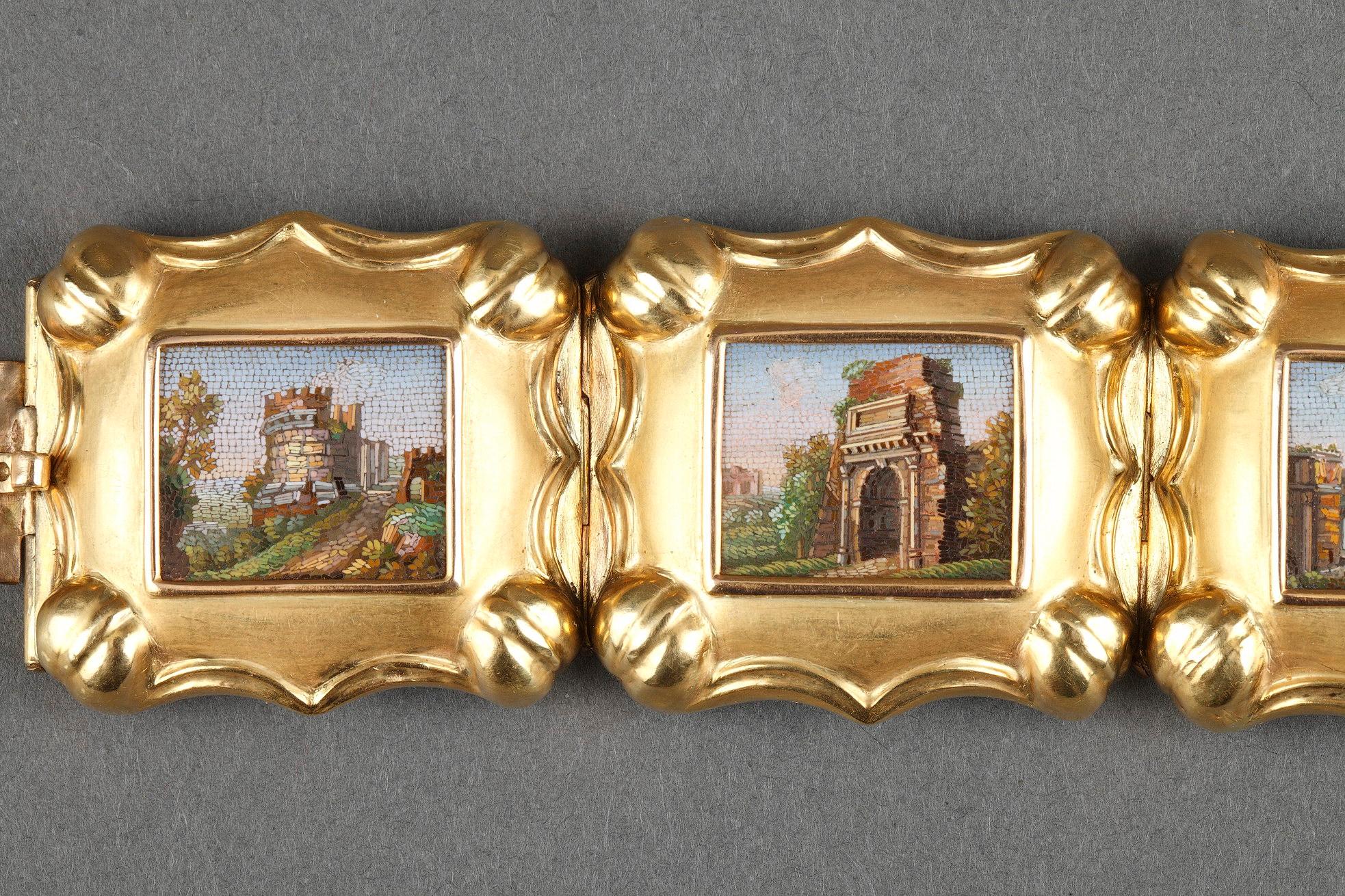 Gold and Micromosaic Bracelet, First Half of the 19th Century Work For Sale 1