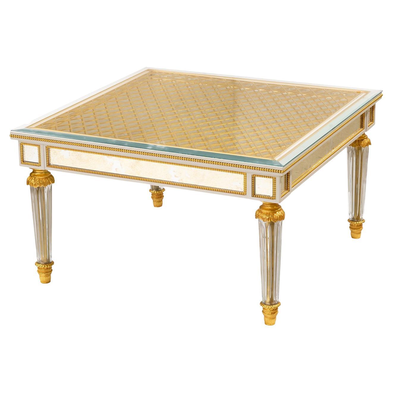 French Gold-Leafed and Patined Mirror Coffee Table at 1stDibs