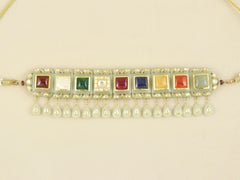 Gold and Nine Gem set Carved Jade Navratna Maharaj choker necklace