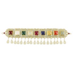 Gold and Nine Gem set Carved Jade Navratna Maharaj choker necklace