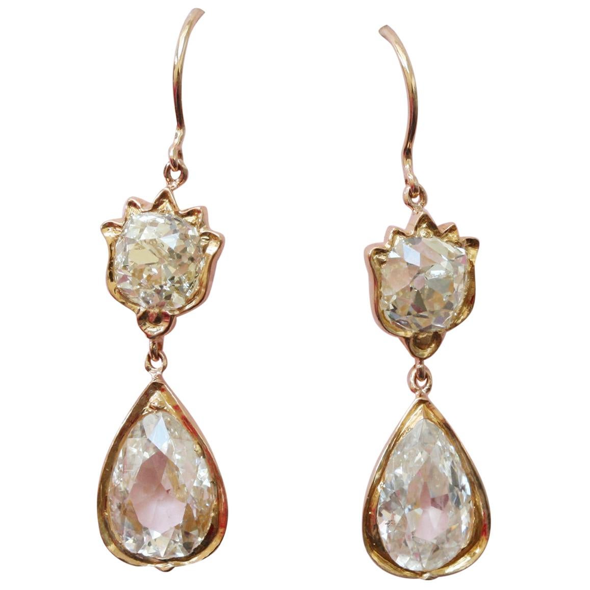 Gold and Old Cut Diamond Tulip Earrings
