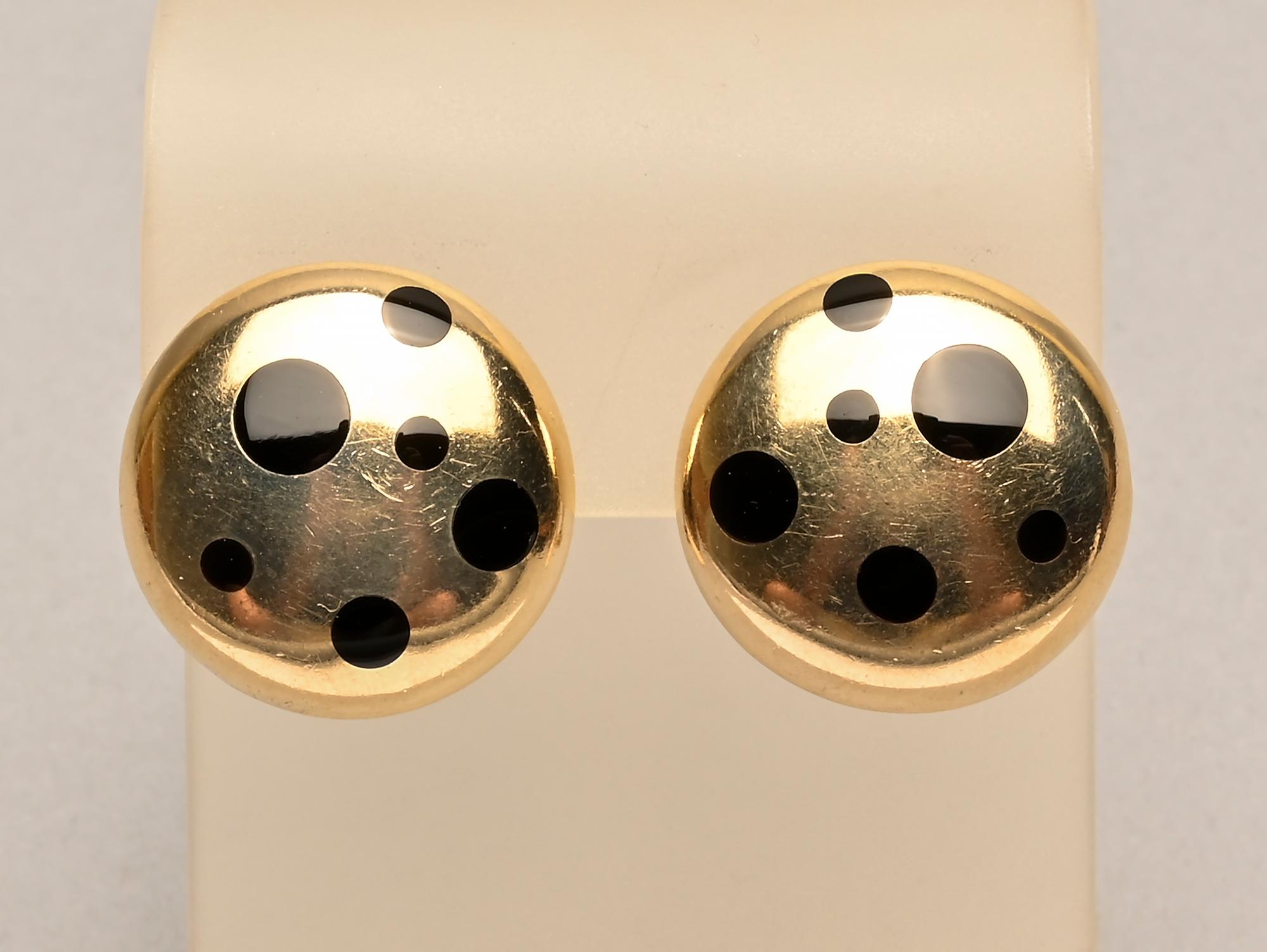 Contemporary Gold and Onyx Dot Earrings For Sale