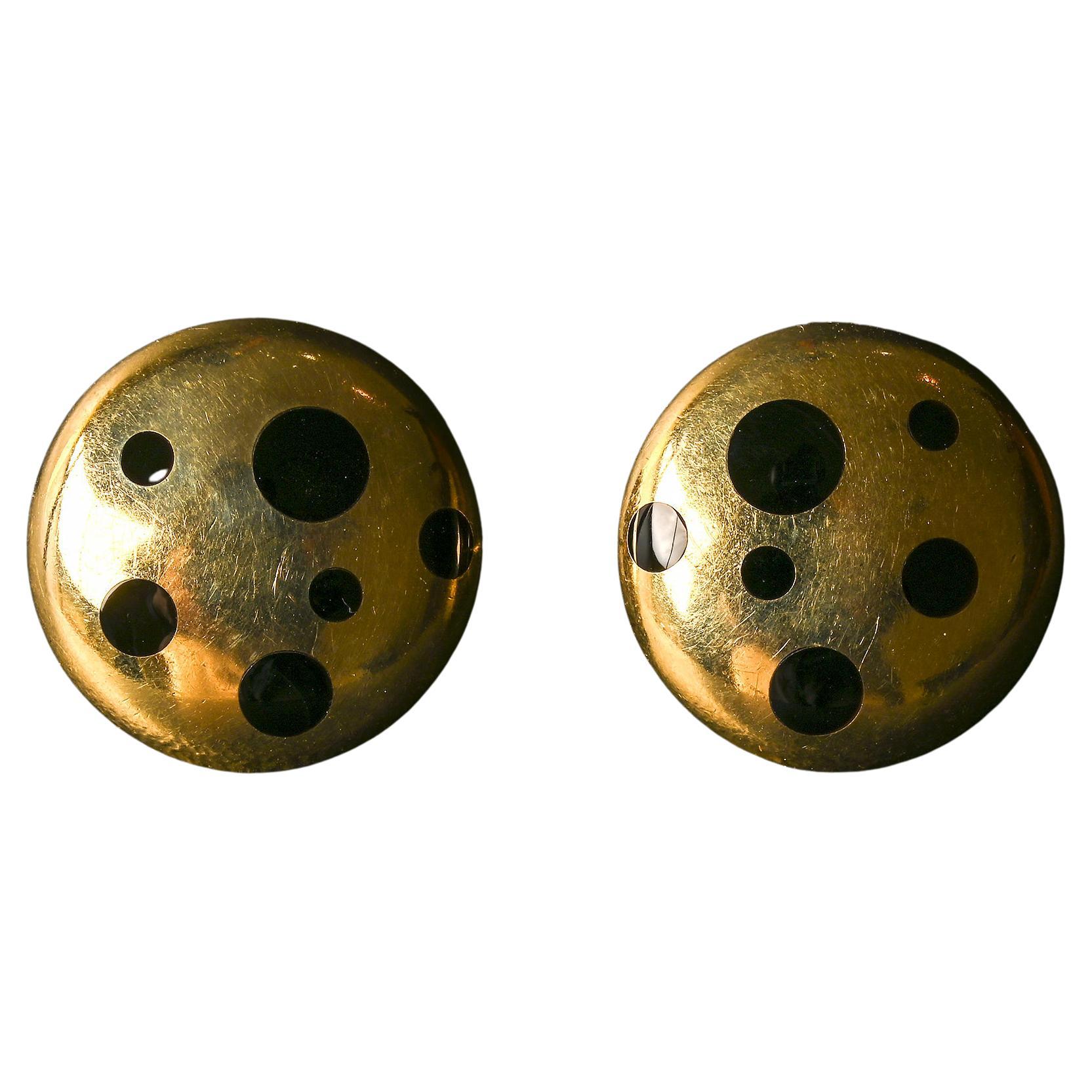 Gold and Onyx Dot Earrings For Sale