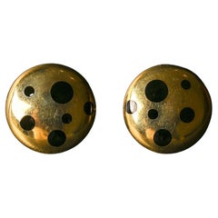 Vintage Gold and Onyx Dot Earrings