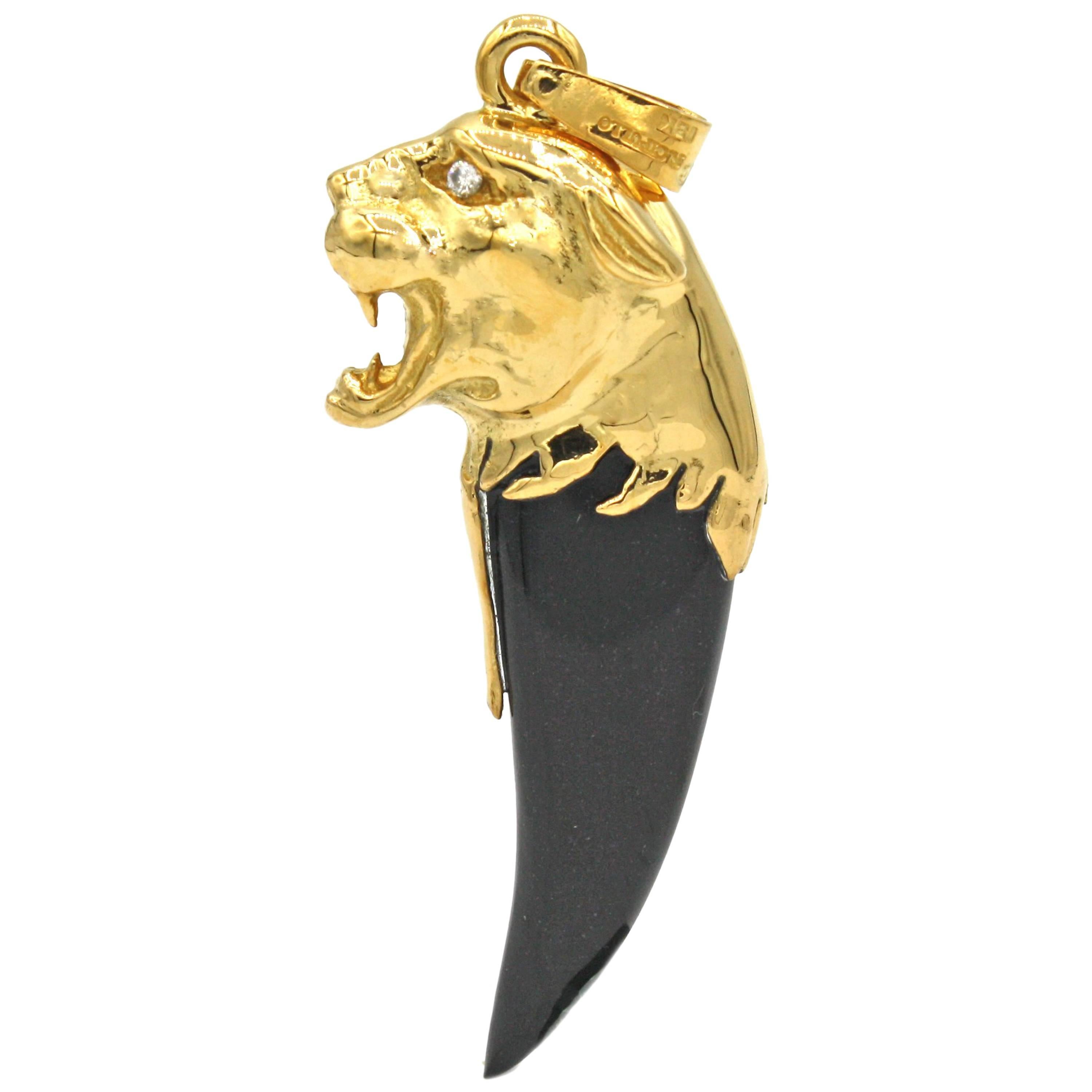 Gold and Onyx Jaguar Pendant For Sale