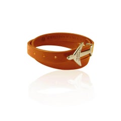 Gold and Orange Airplane leather bracelet