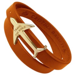 Gold and Orange Airplane leather bracelet 