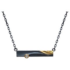 Gold and Oxidized Sterling Silver Zen Necklace with Diamond Accent from K.Mita