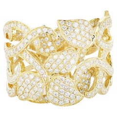 Gold and Pave Diamond Layered Leaf Motif Ring