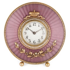 Gold and Pearl Circular Table Clock in the Manner of Fabergé