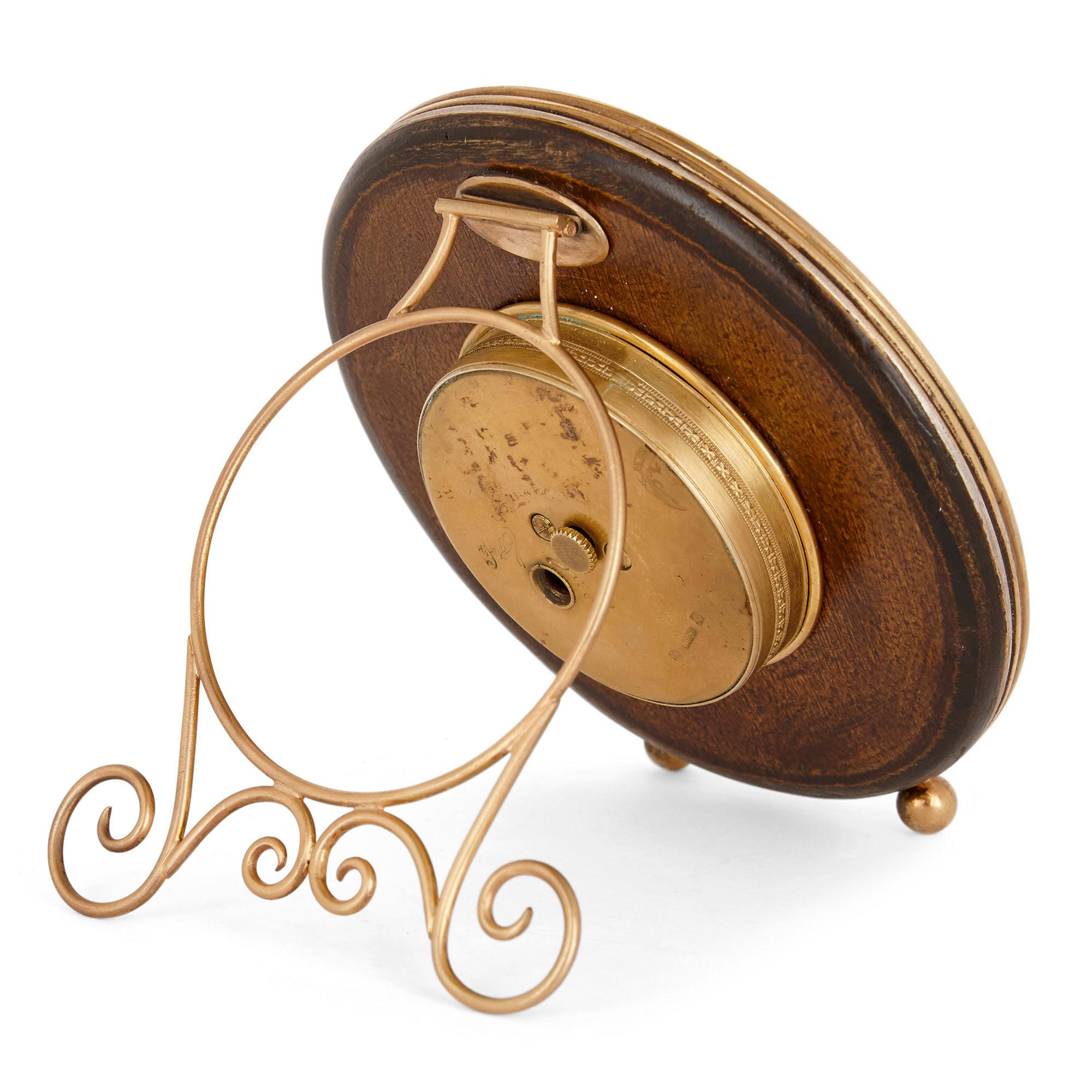 French Gold and Pearl Circular Table Clock in the Manner of Fabergé