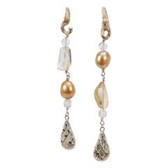Dangle Earrings:  Pearls, Citrine, and Gold