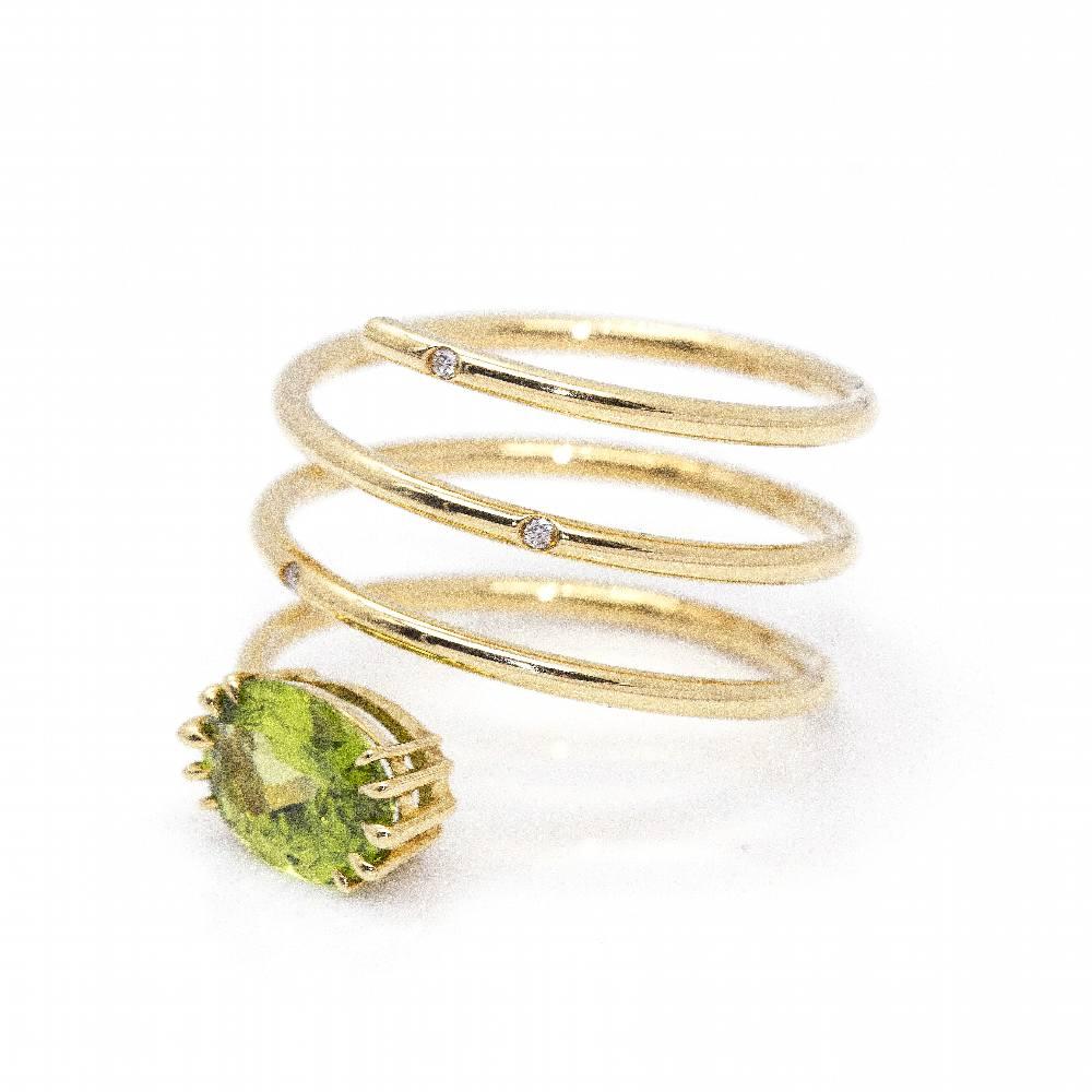Women's Gold and Peridot Spiral Ring For Sale