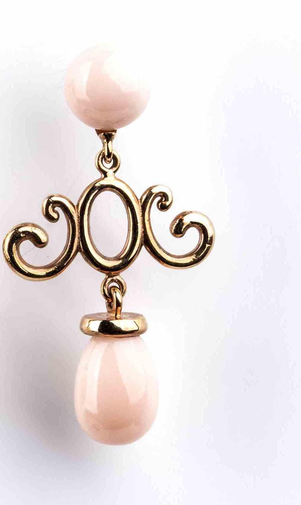 Contemporary Gold and Pink Coral Drop Earrings