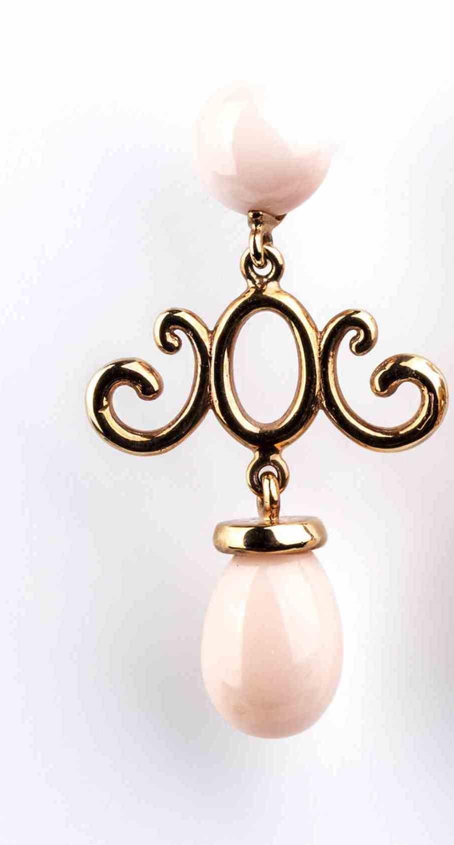 Brilliant Cut Gold and Pink Coral Drop Earrings