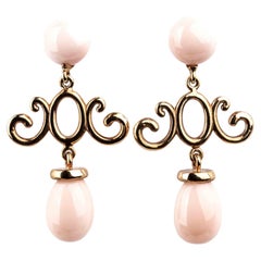 Gold and Pink Coral Drop Earrings