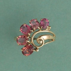 Gold and Pink Tourmaline Flower Ring
