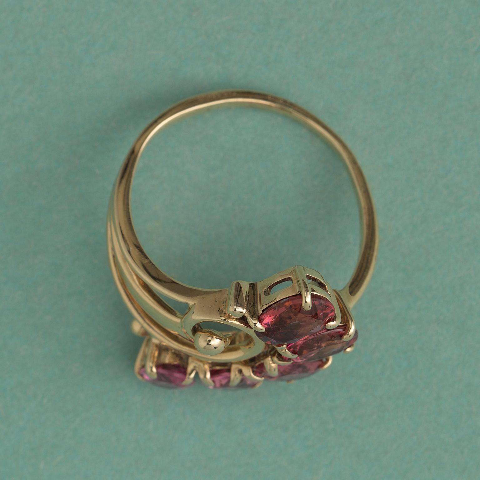 Round Cut Gold and Pink Tourmaline Flower Ring