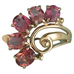 Gold and Pink Tourmaline Flower Ring