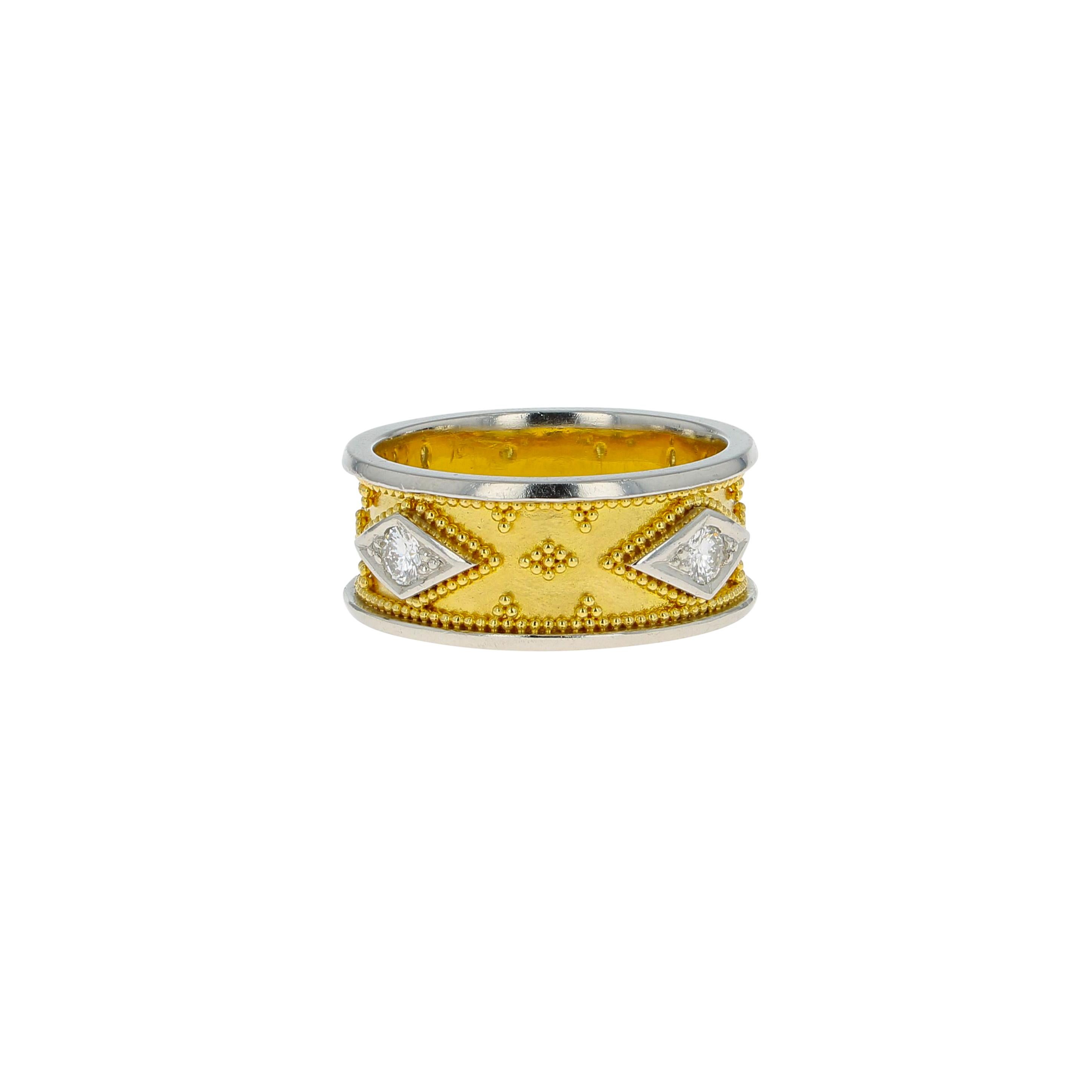 2.8mm .35ct Diamonds 
Platinum 5.5g
4.0g 18 Karat gold


Unlike much “designer” jewelry made today, all jewelry work is done under Kent's direct supervision, with the majority of pieces made entirely by his hand. Beginning with the artist's vision
