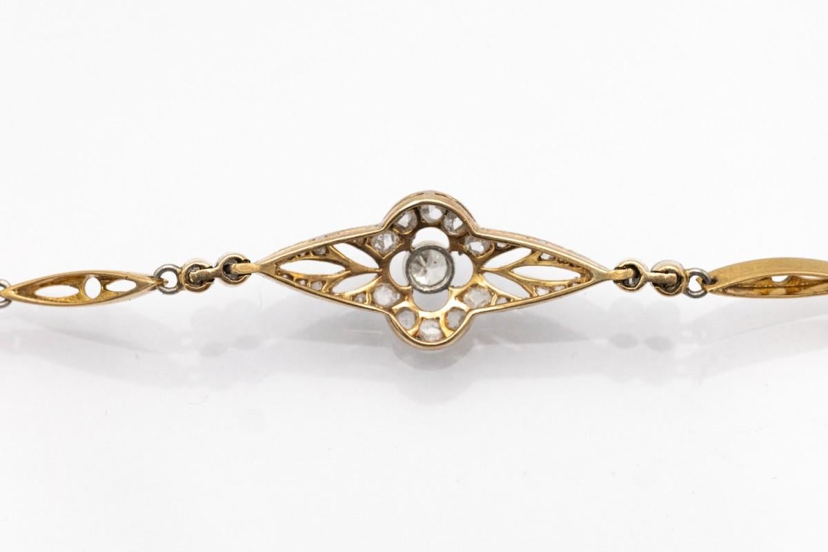 Rose Cut Gold and platinum bracelet with old cut diamonds, circa 1920. For Sale