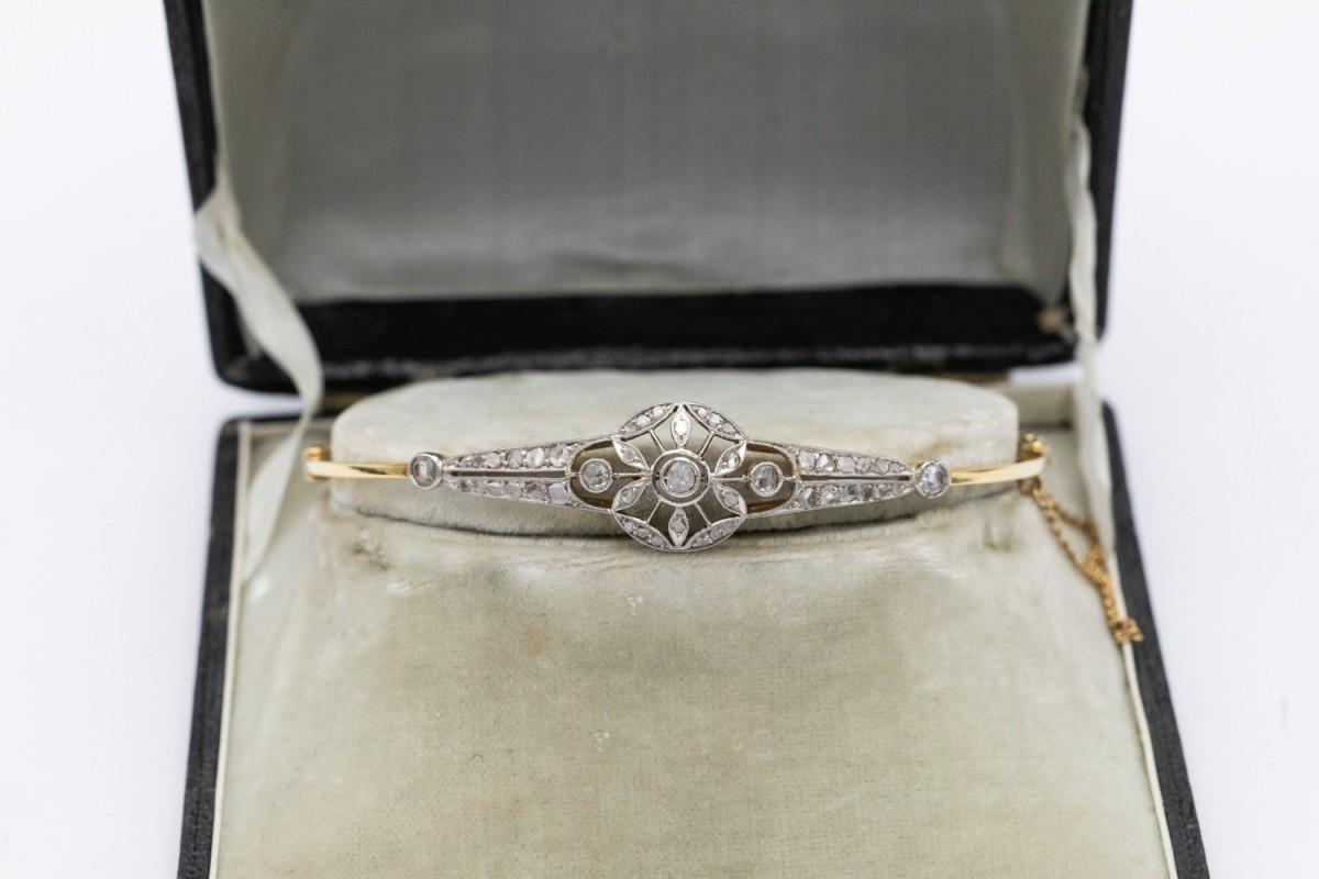 Gold and platinum bracelet with old cut diamonds, circa 1920. In Good Condition For Sale In Chorzów, PL