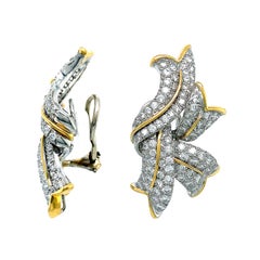 18K Yellow Gold and Platinum Diamond Flame Earrings