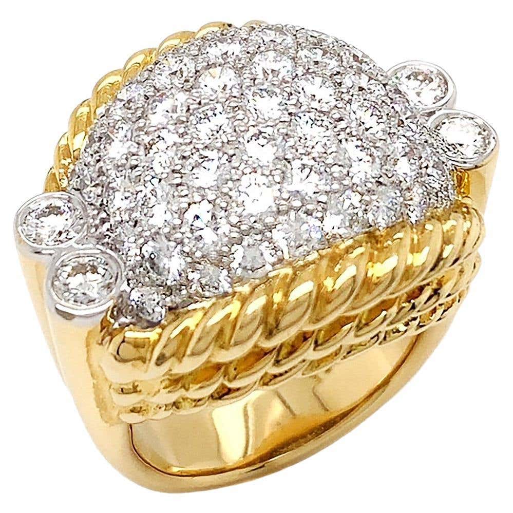 Gold and Platinum Diamond Rope Ring For Sale at 1stDibs