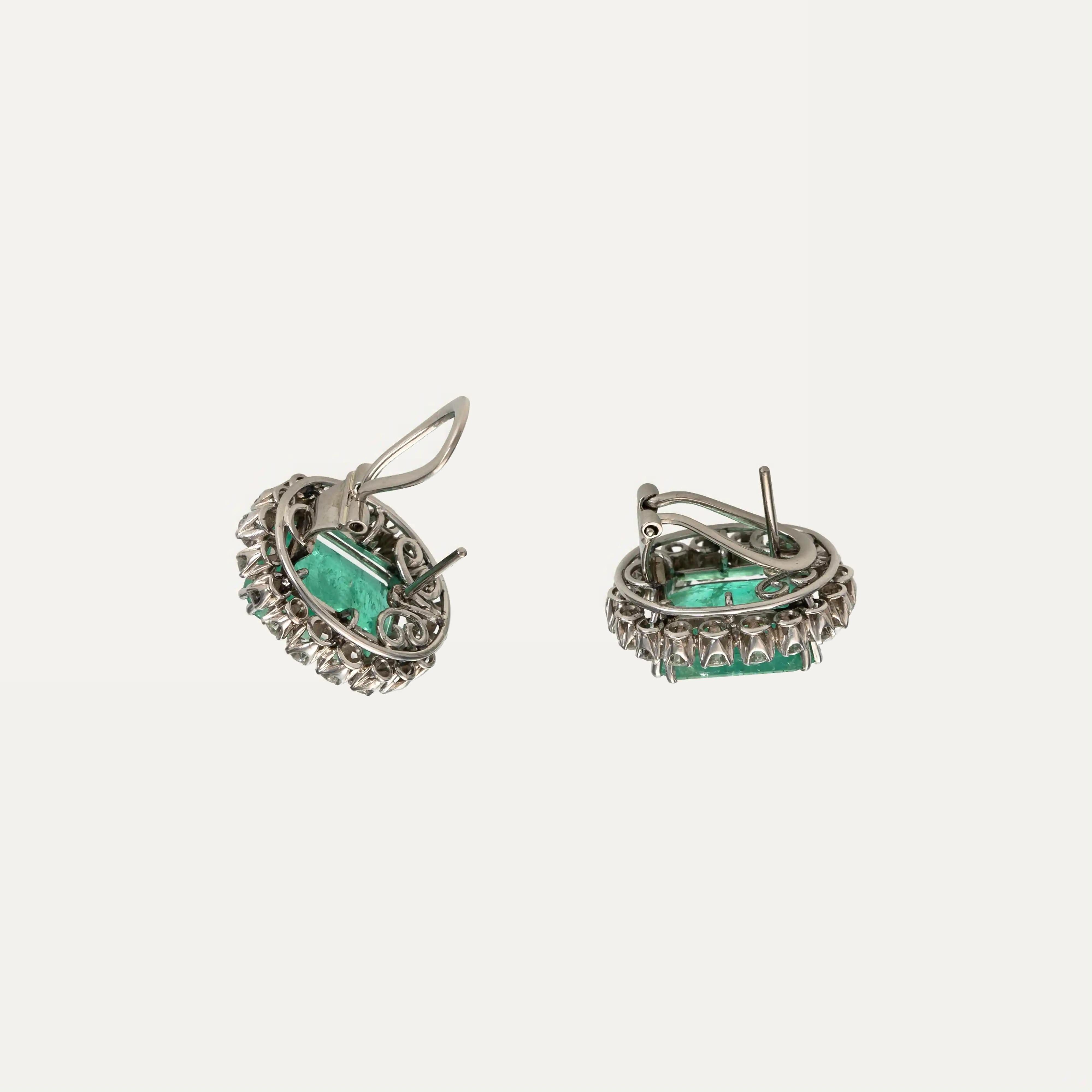 Gold and platinum earrings with emeralds and brilliants In condizioni ottime a Lisboa, PT