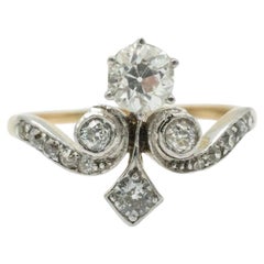 Gold- und Platinring im alten Jugendstil von Fleur De Lys mit Diamanten im Altschliff im Altschliff 1,30 Karat
