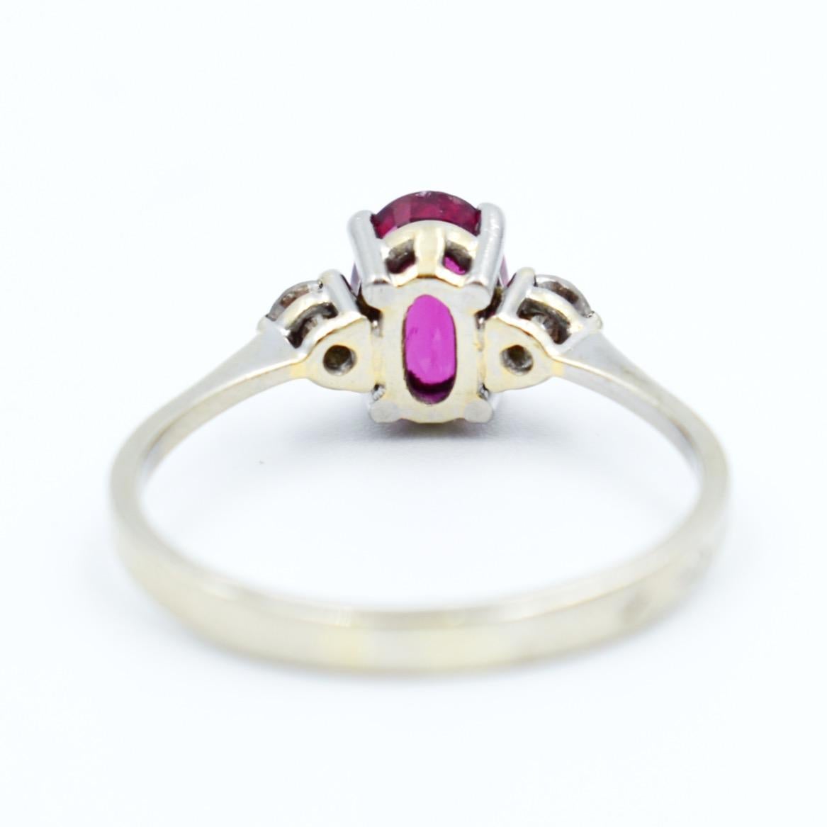Art Deco French ring Gold and platinum 1 carat ruby and diamond  For Sale