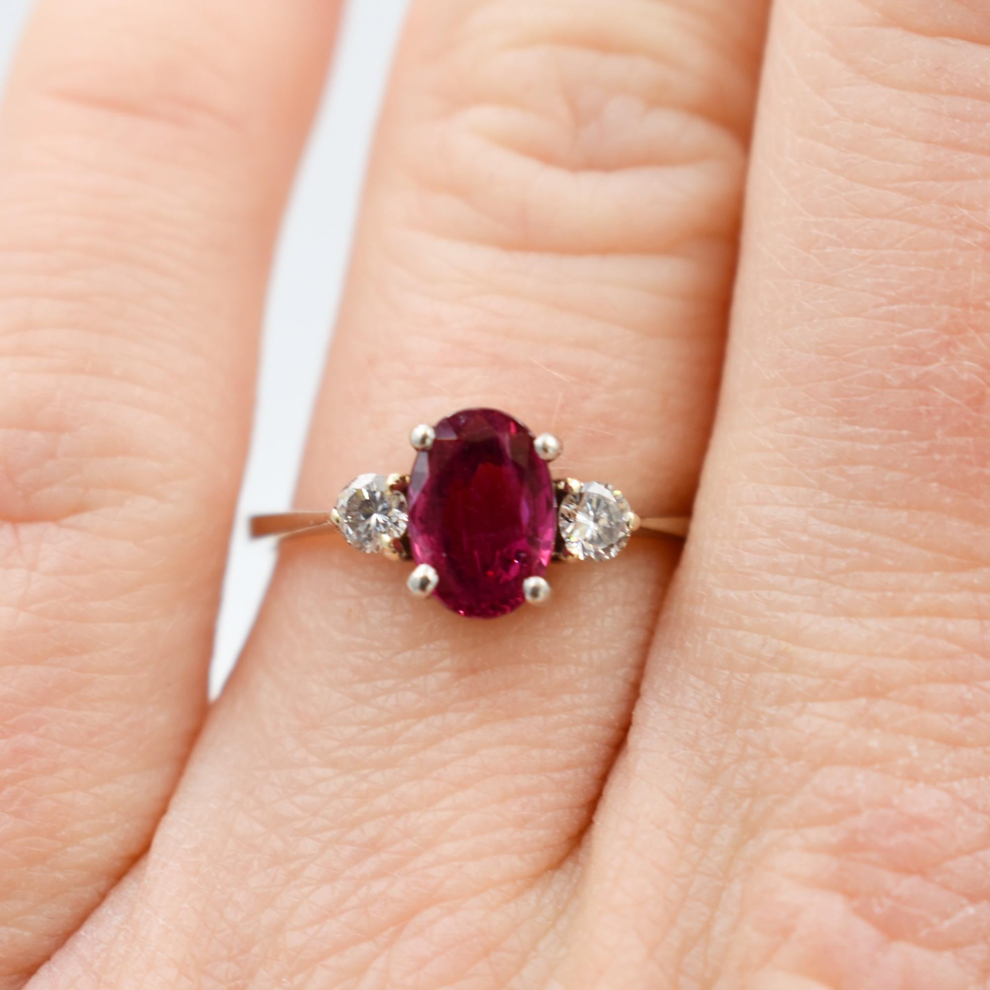 Brilliant Cut French ring Gold and platinum 1 carat ruby and diamond  For Sale