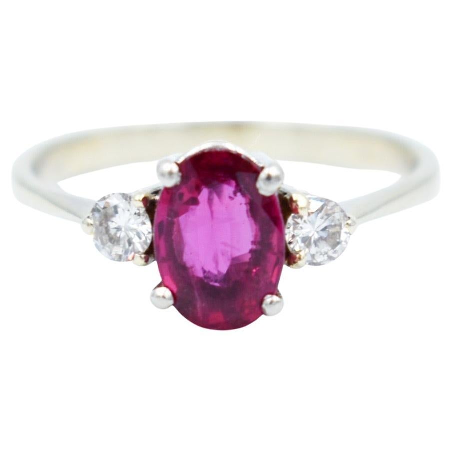 French ring Gold and platinum 1 carat ruby and diamond  For Sale