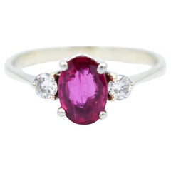Vintage French ring Gold and platinum 1 carat ruby and diamond 