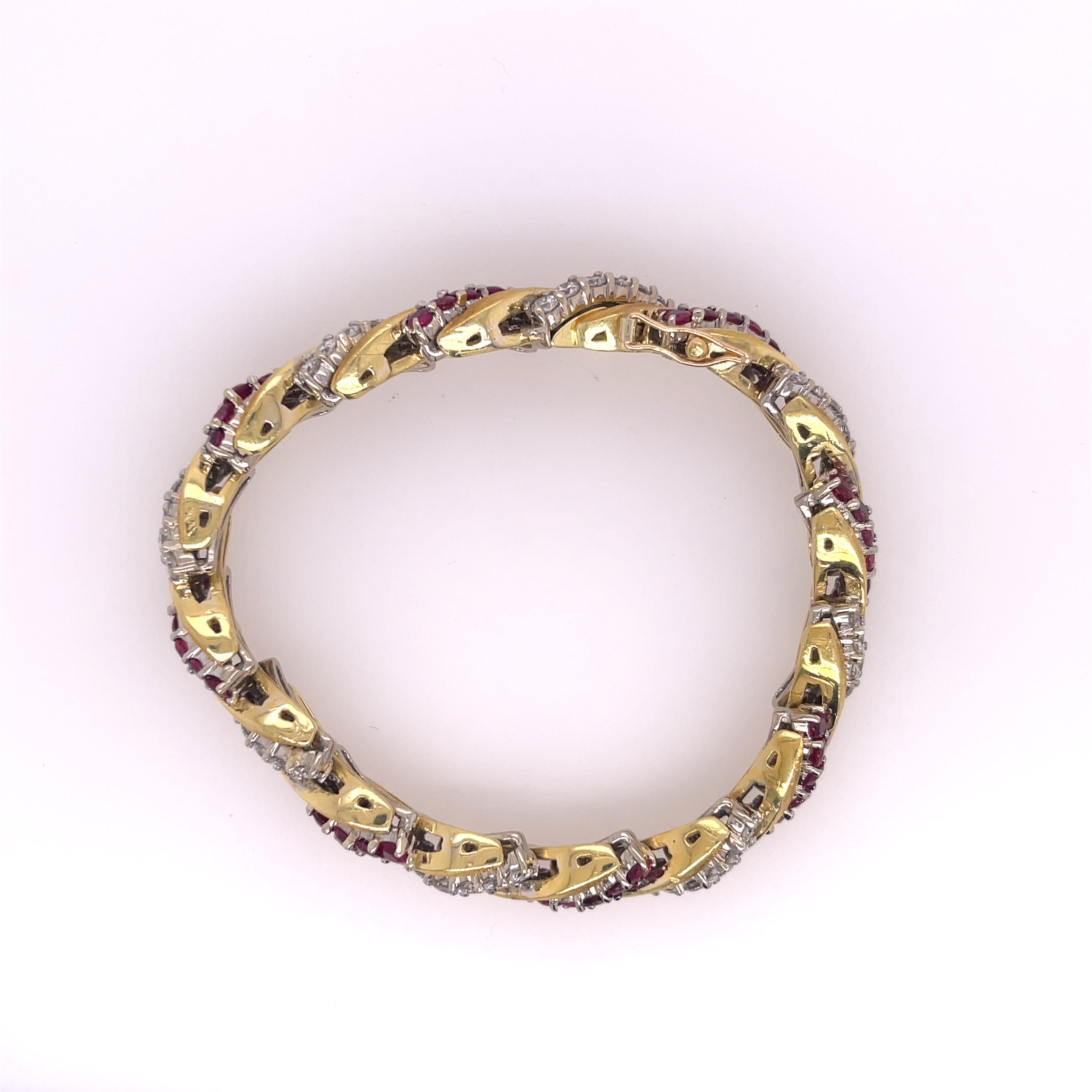 Round Cut Gold and Platinum Ruby Diamond Bracelet For Sale
