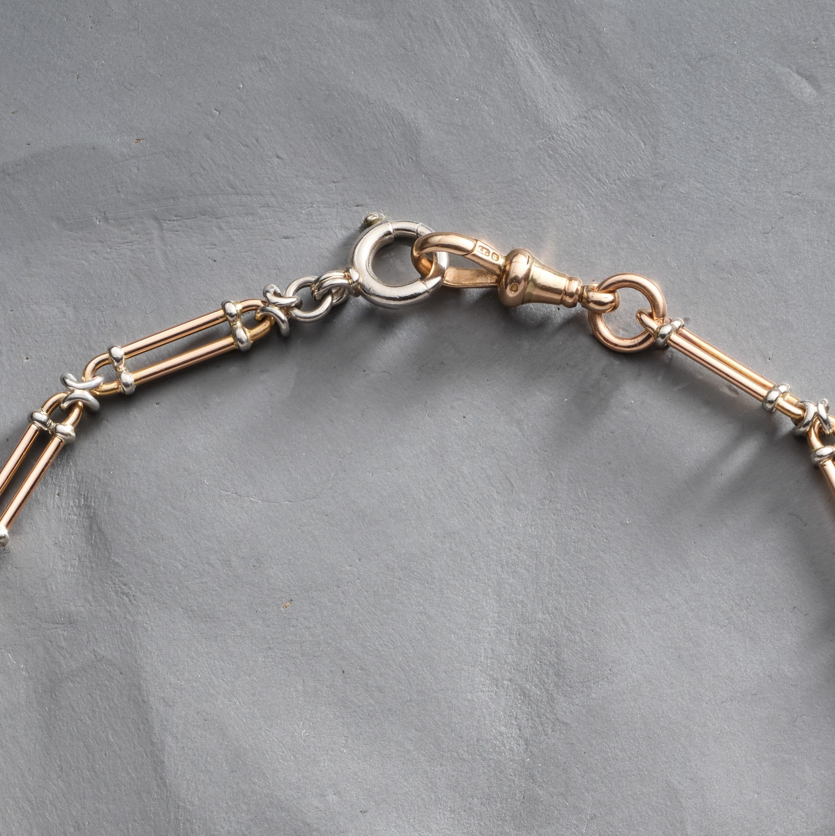 Edwardian Gold and Platinum Trombone Link Albert Chain