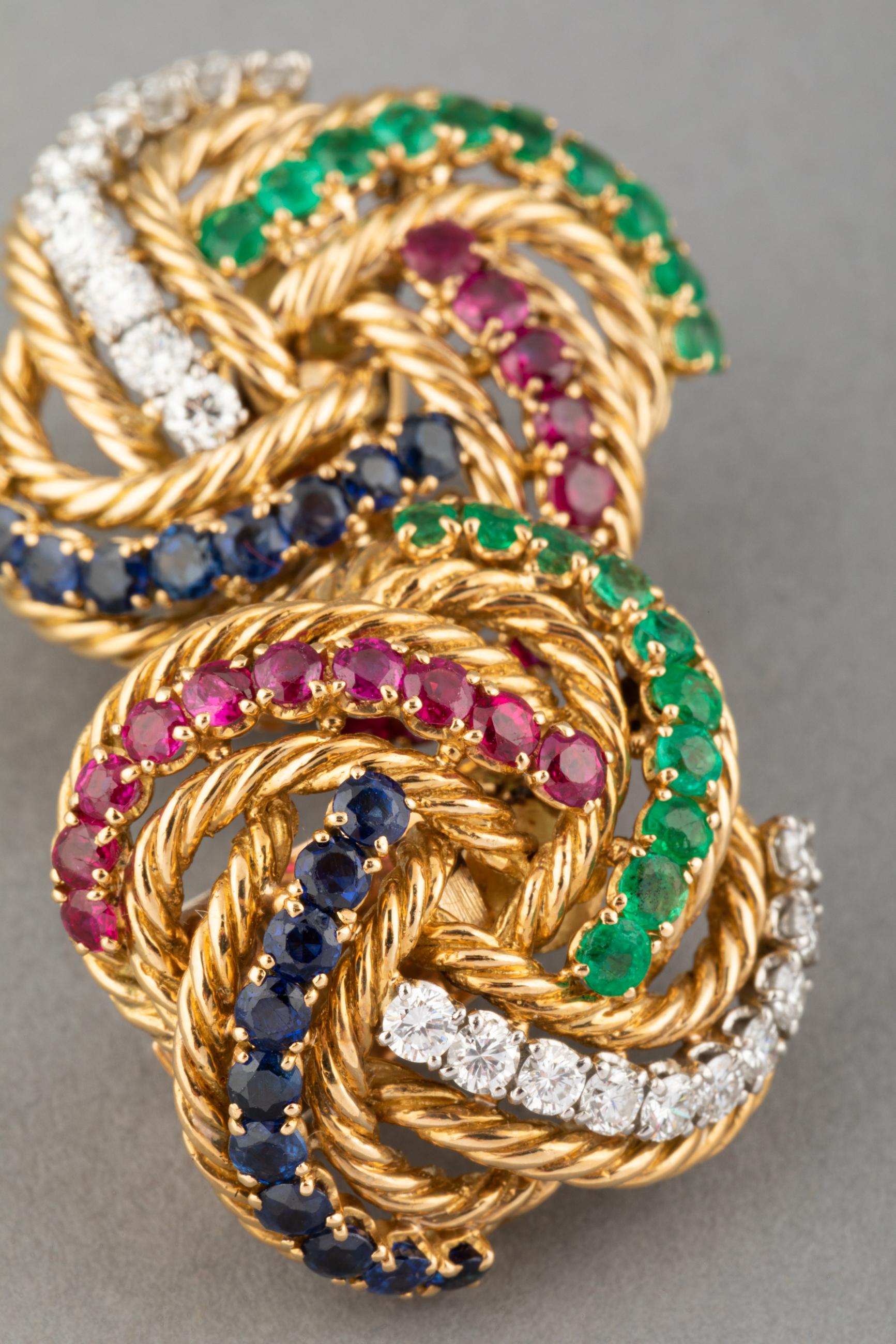 Women's Gold and Precious stones Boucheron Clip Earrings For Sale