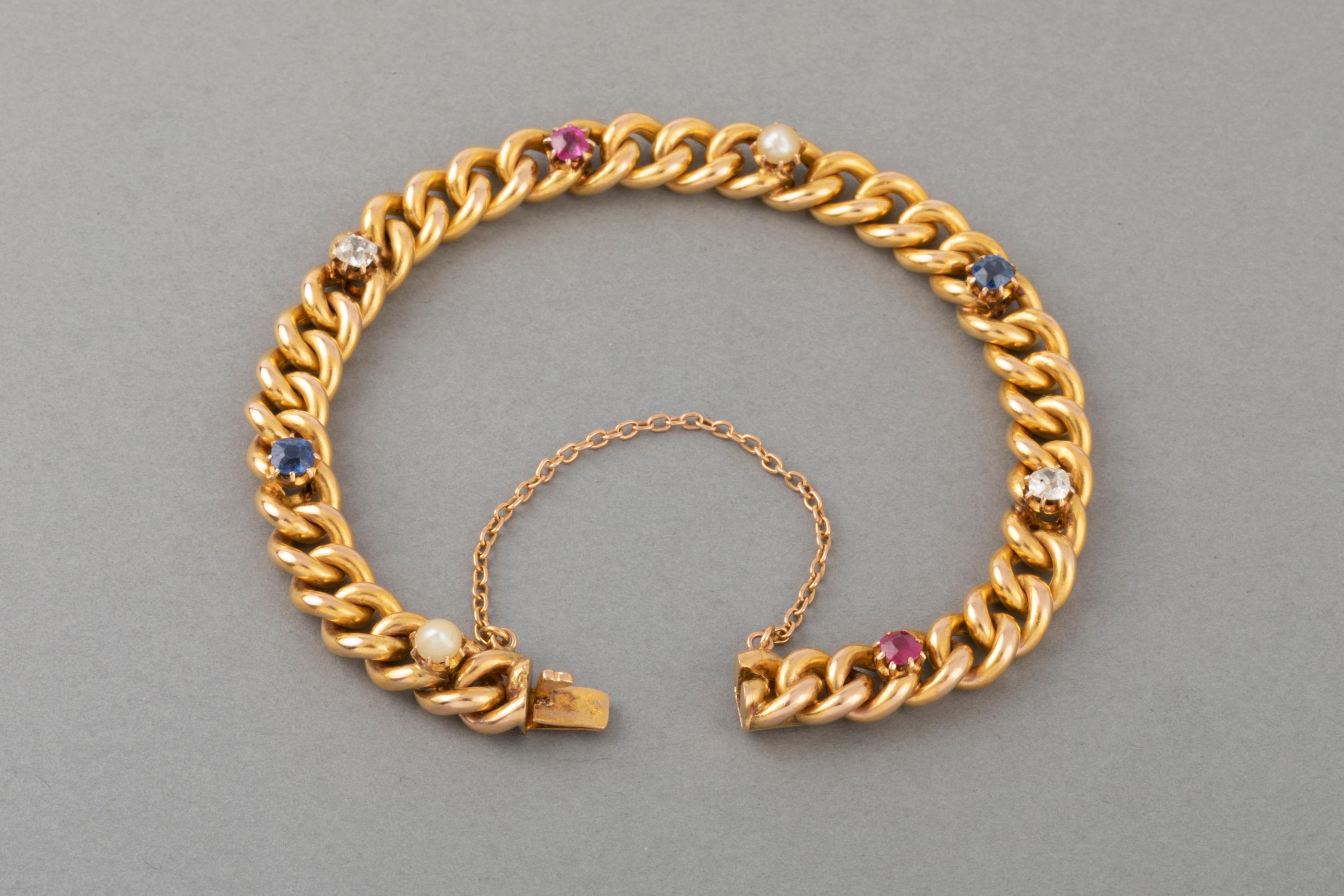 Gold and Precious Stones French Bracelet In Good Condition In Saint-Ouen, FR