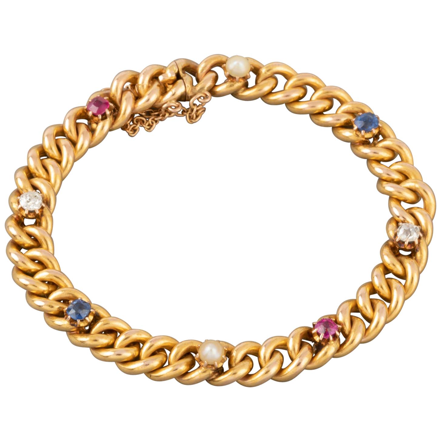 Gold and Precious Stones French Bracelet